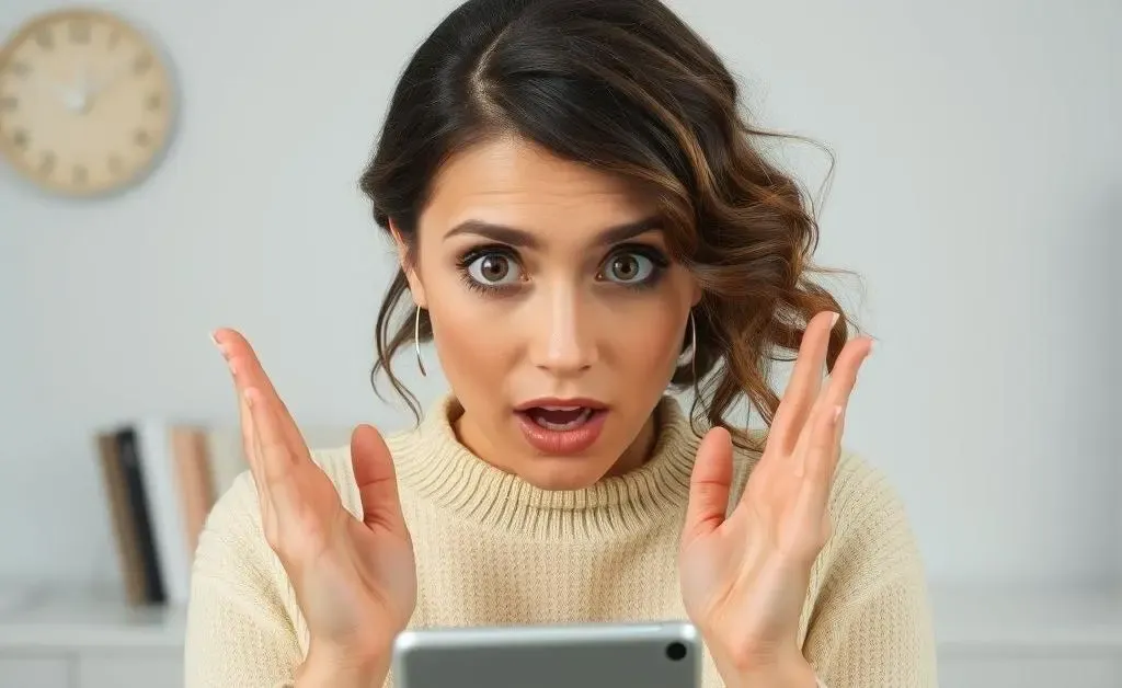 A woman shocked as she sees her bank account balance