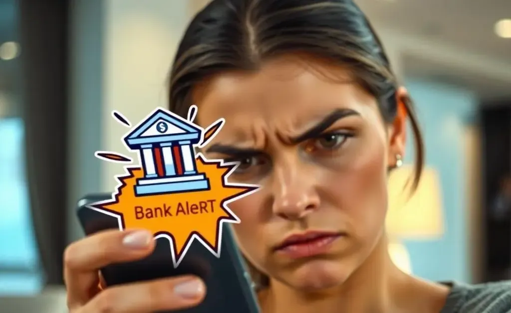 A bank notification popping up aggressively on her phone