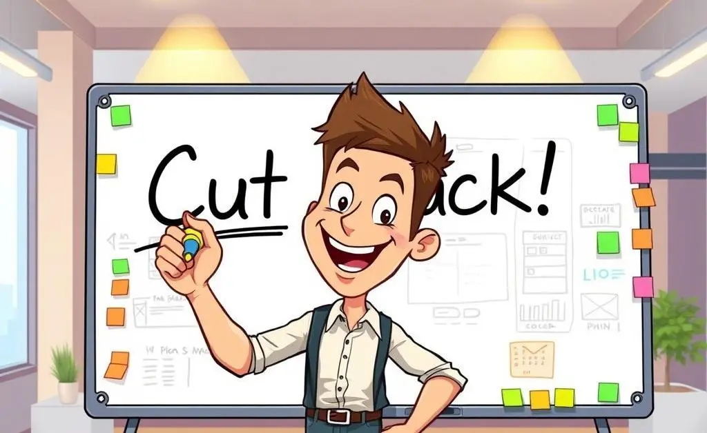 A person triumphantly writing 'Cut Back!' on a whiteboard planner