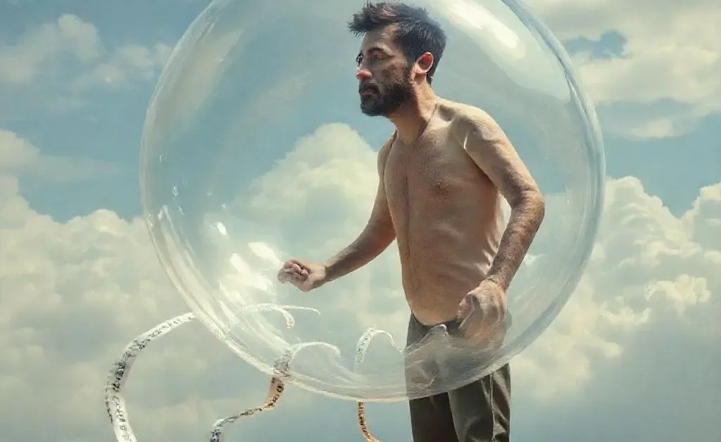 The man's dream bubble pops, revealing a sweating Dan with an endless calculator tape tumbling to the floor