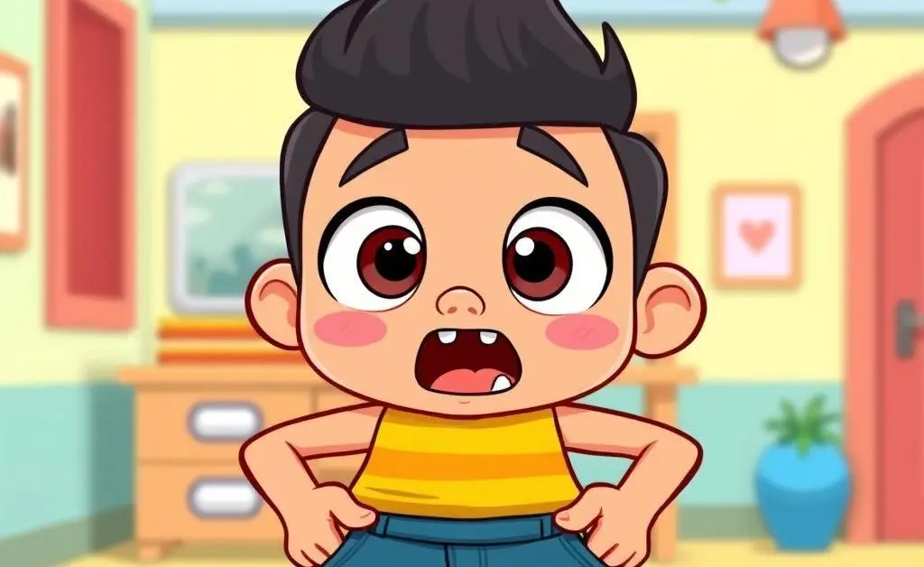 A cartoon Alex pulling their pockets inside out with a shocked expression