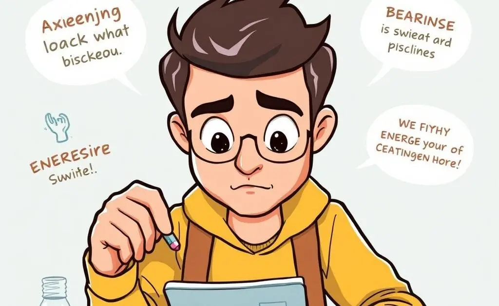 Alex doing calculations, surrounded by energy-saving tips
