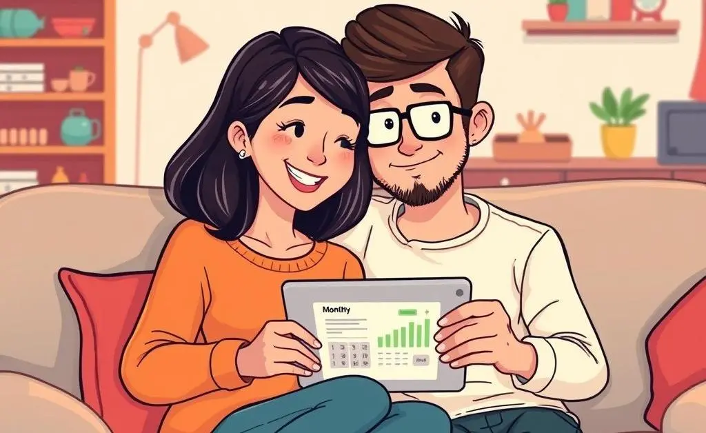 Mia and Jason planning monthly budget together