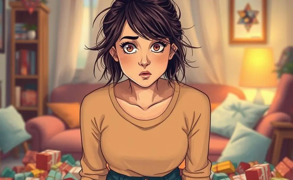 The woman surrounded by tiny packages, looking confused about where all her money went