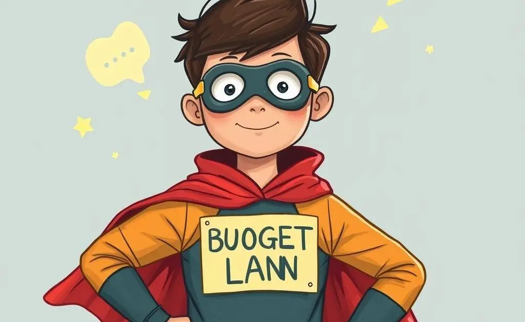 Imaginary Alex transformed into a superhero with a budget plan as their cape