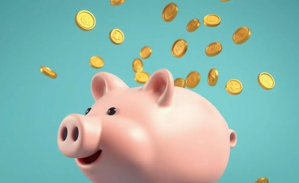 An animated piggy bank bursting open, with coins flying out