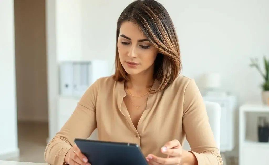 A woman sitting with a calculator, thoughtfully evaluating her budget