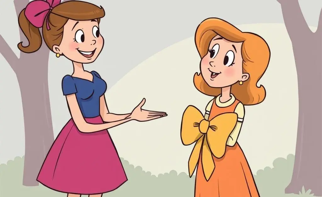 A cartoon showing Emma thanking Jane with an exaggerated, theatrical bow.