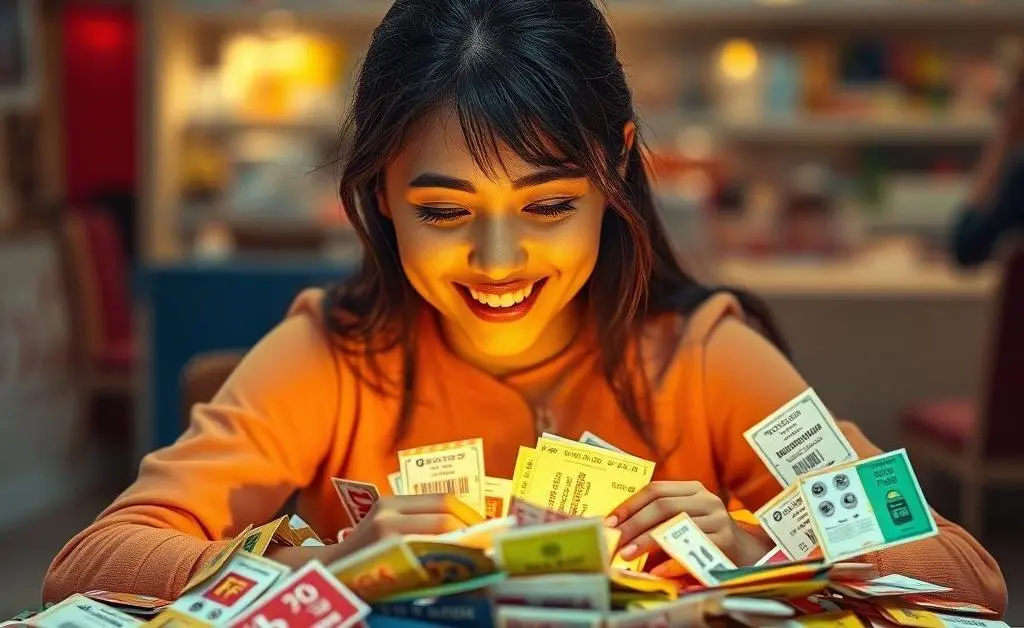 Mia surrounded by cut-out coupons and discount cards