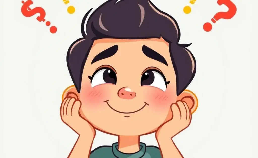 A cartoon character looking satisfied, holding a