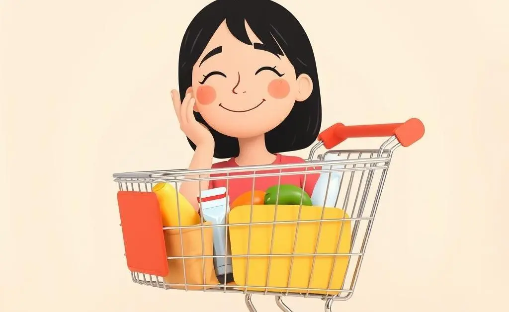 A relieved Mia sees her cart total within budget