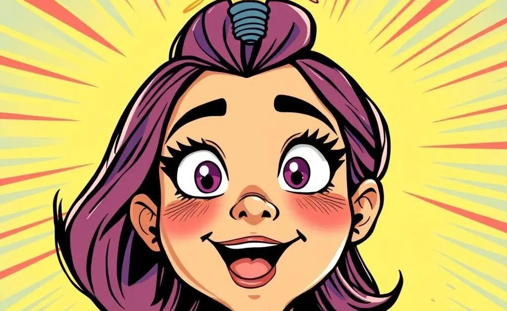 A woman with a lightbulb above her head, indicating an idea.