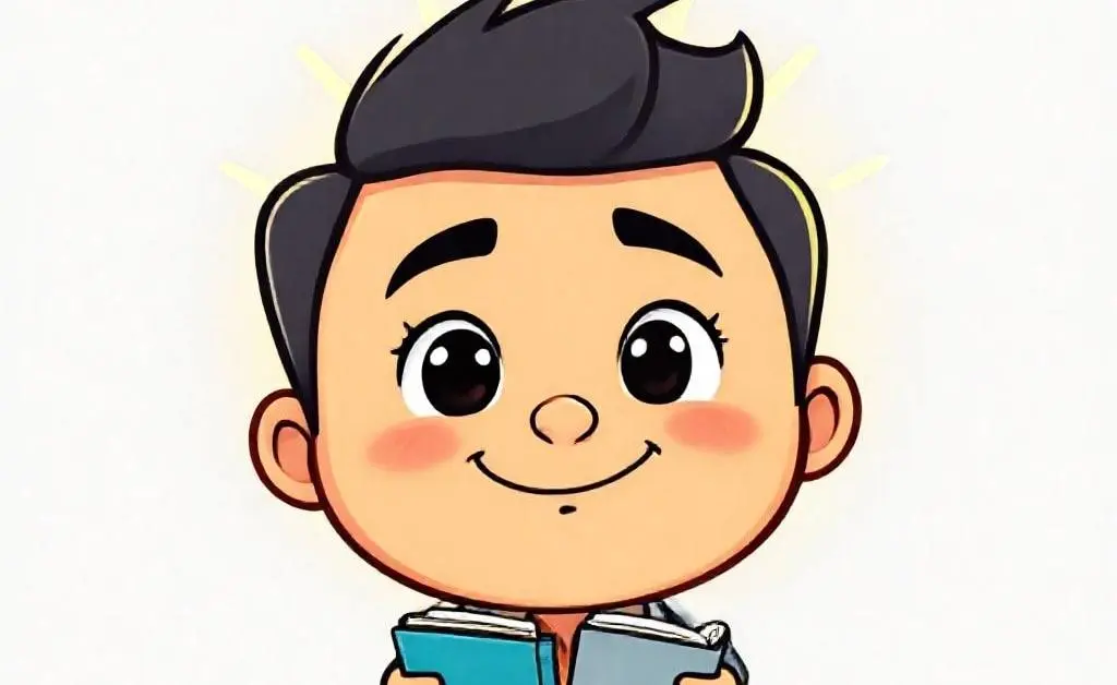 Cartoon character with halo-like glow around a budget planner, determined smile