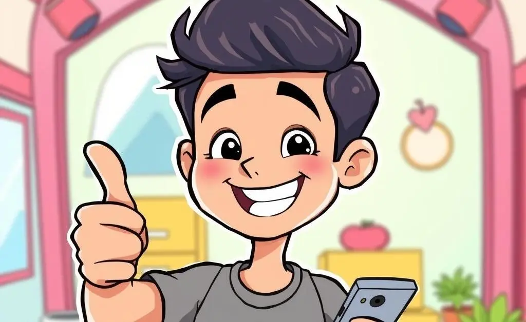 A cheerful cartoon person giving a thumbs up