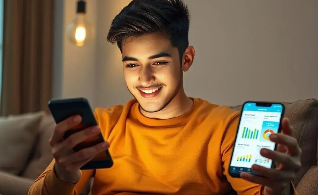 A lightbulb moment for the young man as he watches a budgeting tutorial on his phone