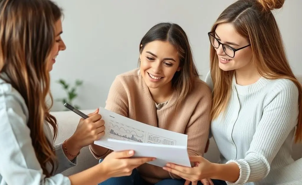 A woman sketching out a financial plan with a friend