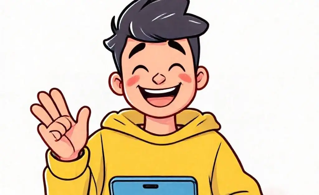 Character triumphantly closing shopping app