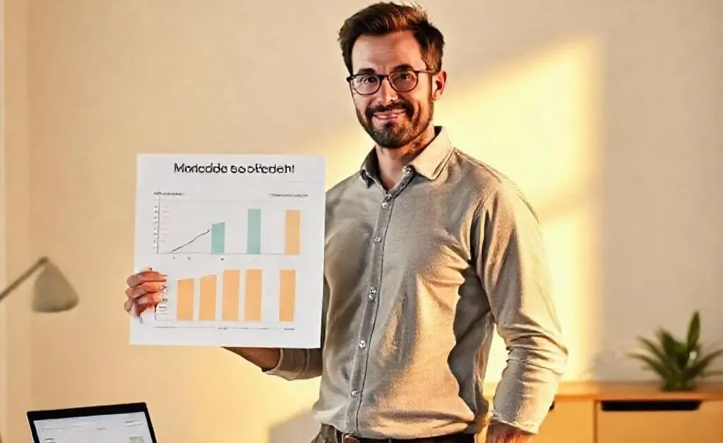 An image of Dan confidently choosing a simplified budget plan labeled 'Mindful Spending'