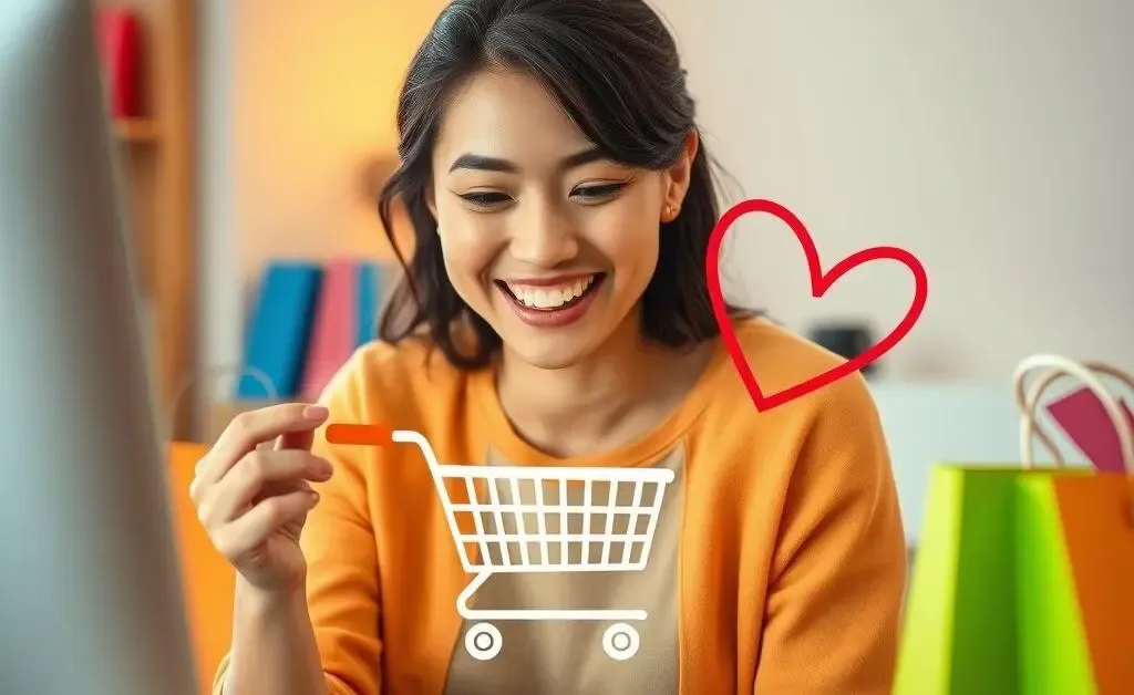 A woman reviewing her manageable online shopping cart.