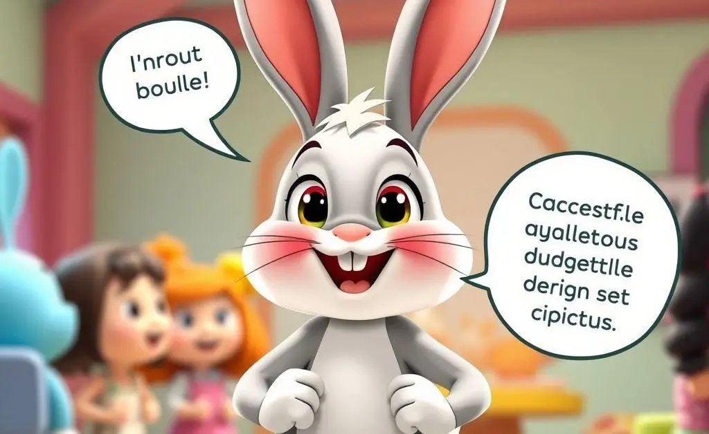 Cartoon bunny notifying friends about a budget-setting app with a proud smile