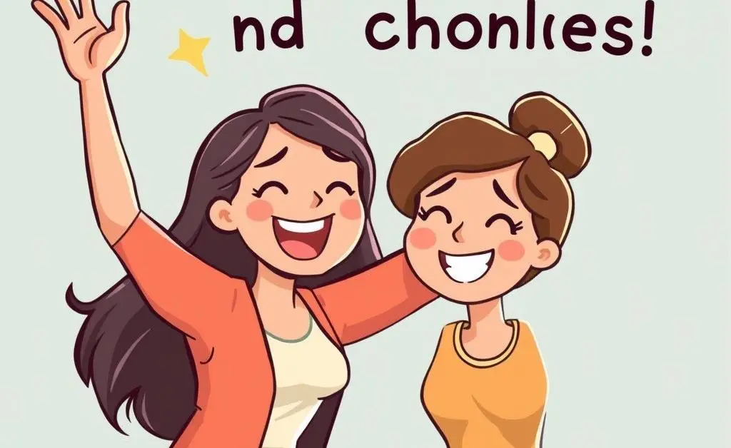 A cartoon woman celebrating with a friend after making smart spending choices