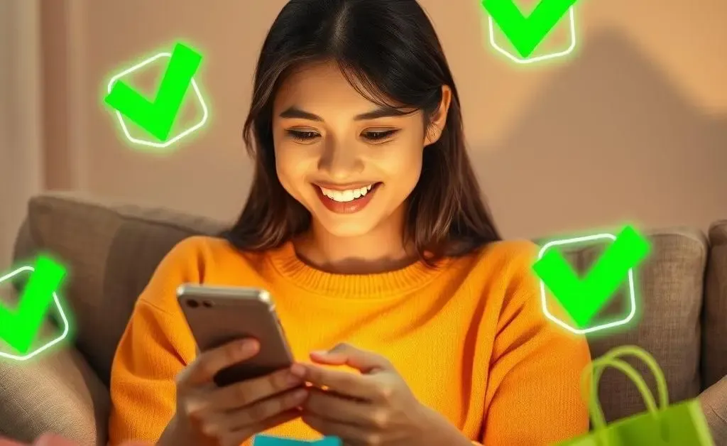 Mia happily managing her budget