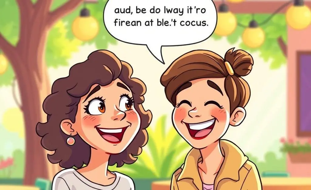 A cartoon of Emma laughing with a friend about the advice-giving incident.