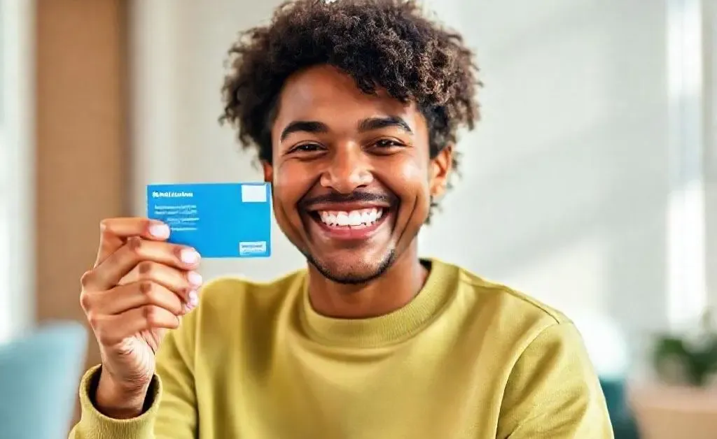 Alex finally smiling with a chosen health plan in hand.