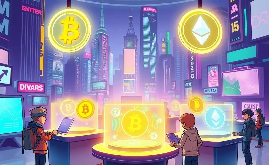Futuristic cryptocurrency transaction scene