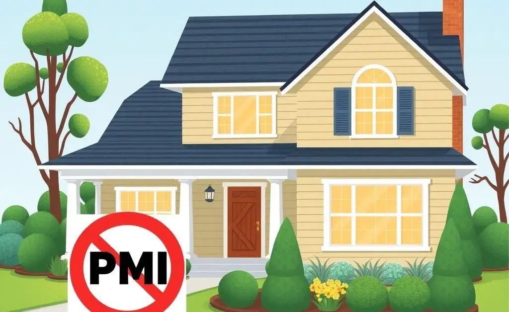 A dream home with a 'No PMI' sign in the yard