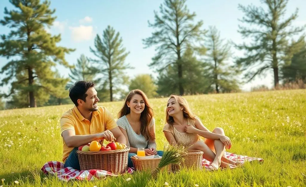 A dreamy vision of a future with a family enjoying a picnic symbolizing financial freedom.