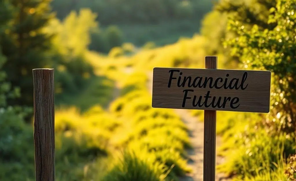 A calm and serene path with a signpost reading ‘Financial Future’