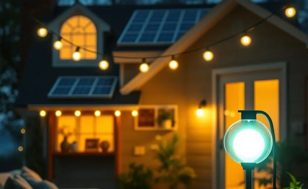 Cozy home with solar-infused lights depicting green energy