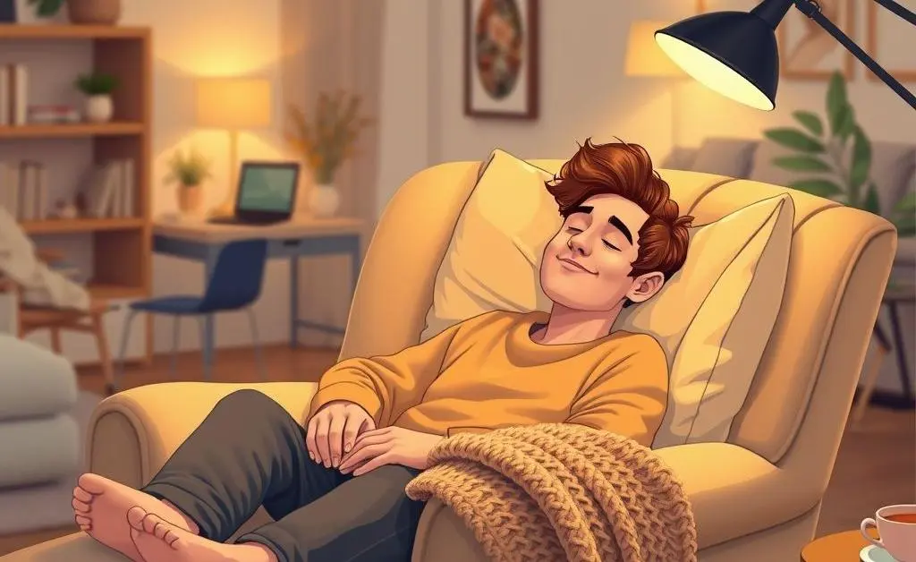 An illustration of a person lounging in a comfortable armchair, enjoying the financial peace of mind