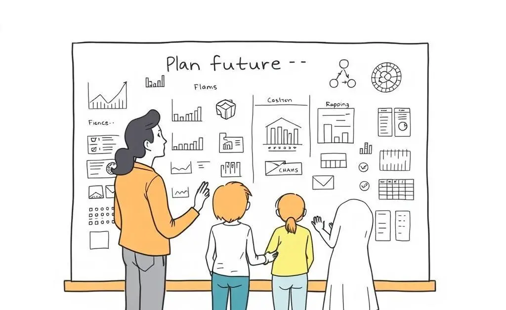 Family planning their future on a board
