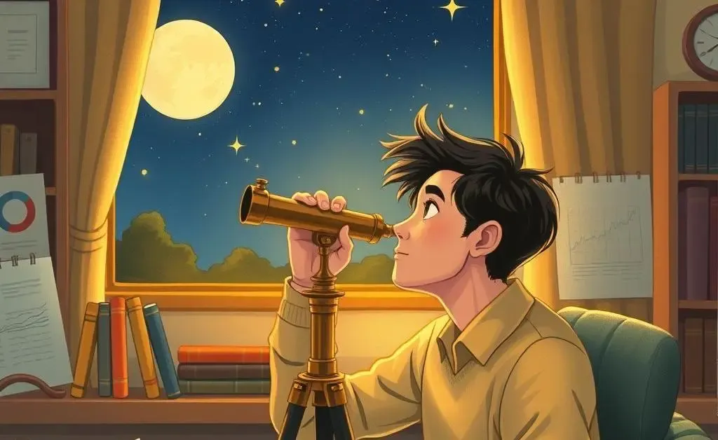 Illustration of a person looking through a telescope envisioning financial planning.