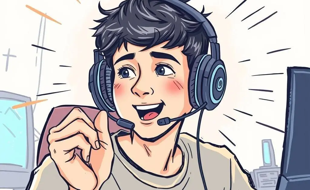 Energetic person using a gaming headset.