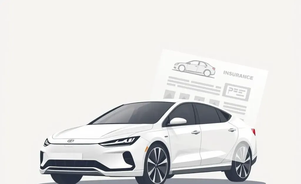A minimalist illustration of a car with overlapping insurance documents.