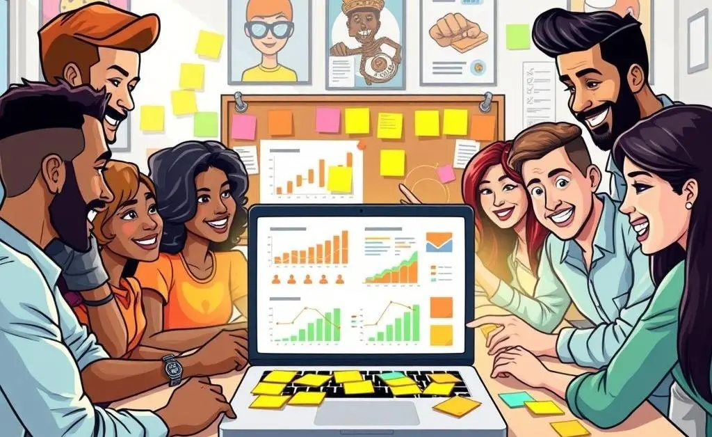 Cartoon of a marketing team brainstorming