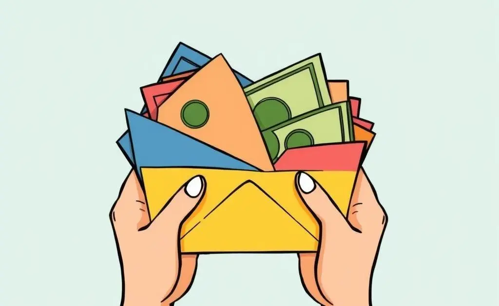 Hands holding envelopes filled with money.