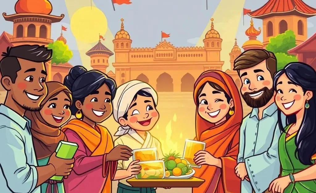 Illustration of trading people from different countries.