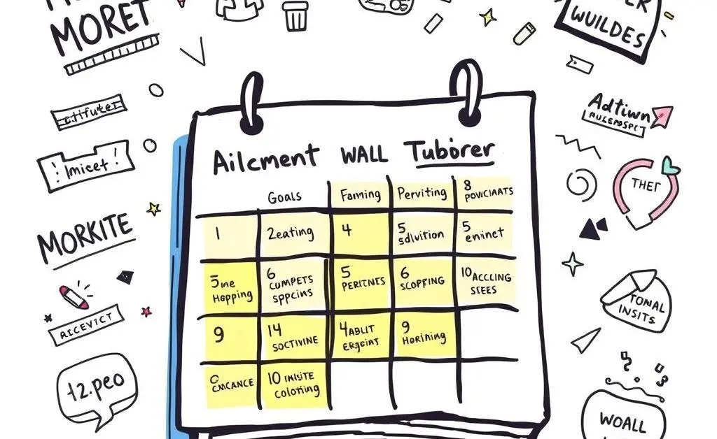 A colorful calendar marked with goals.