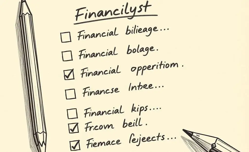 A checklist of financial goals like savings and investments