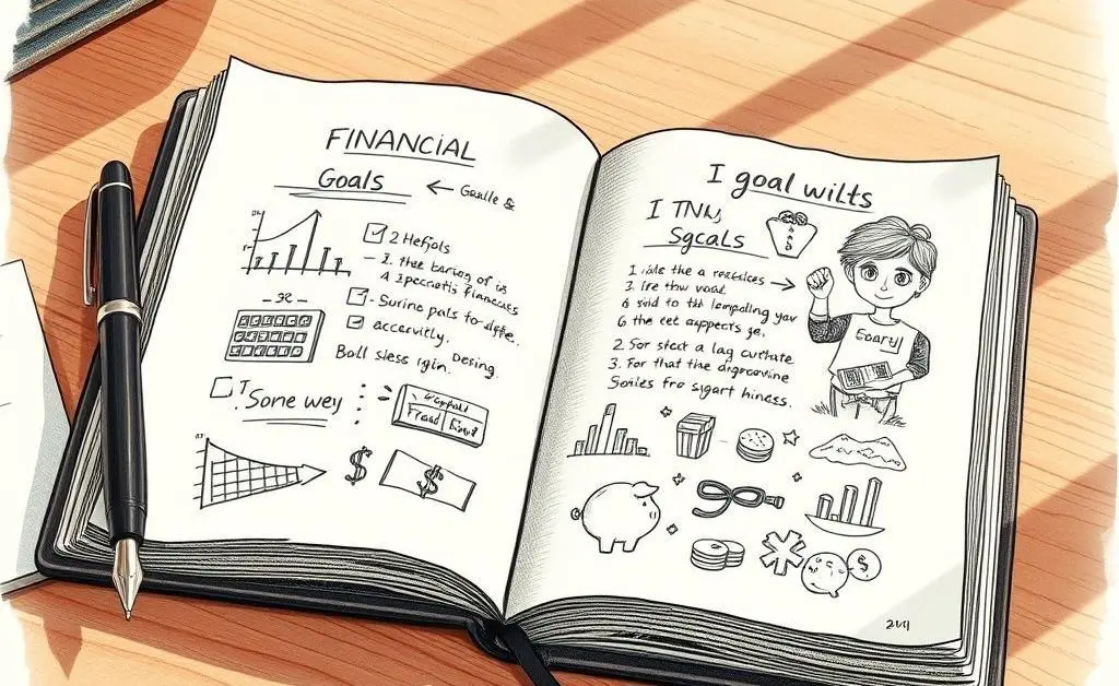 A journal open on a desk, symbolizing goal setting for financial independence