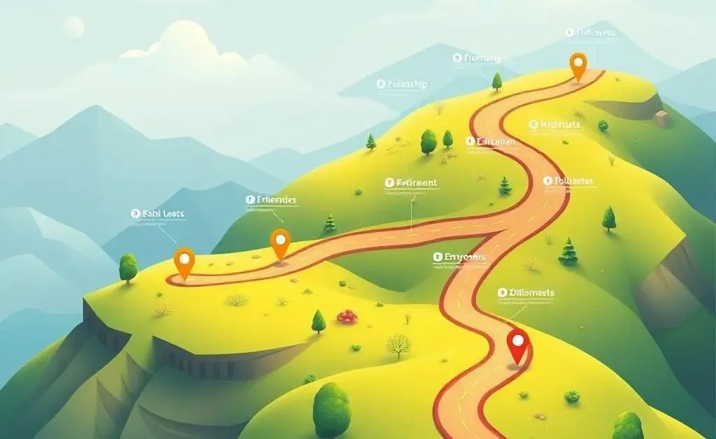 An illustration of a journey map with different financial goals marked along the path.
