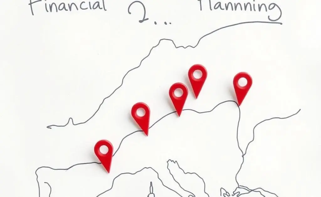 A hand-drawn map representing a financial plan with various goals
