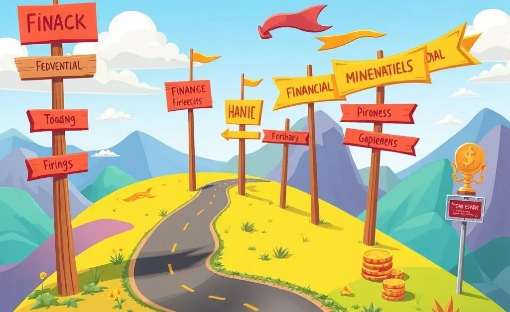 A road with financial milestones illustrating goal setting