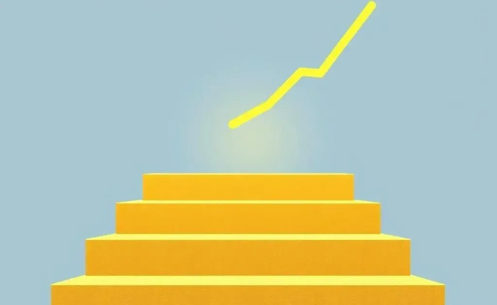 Steps leading up to a goal, symbolizing investment progress.