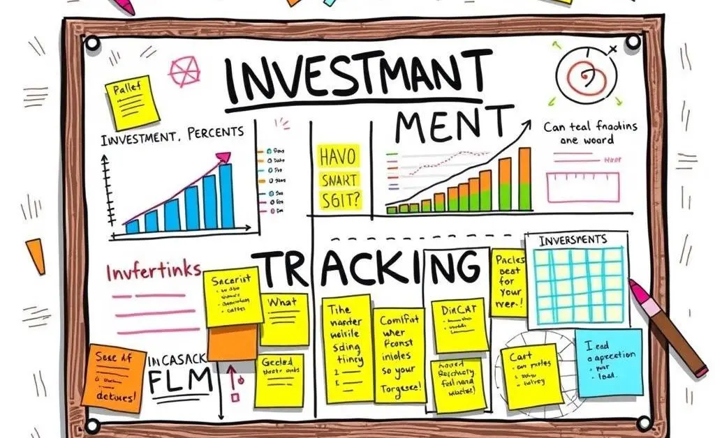A colorful investment goal tracking chart with markers and post-its.