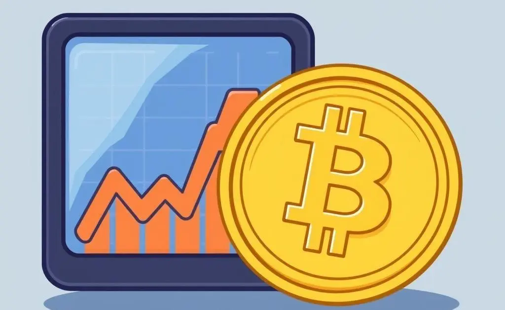 A cartoon-style image of a digital chart next to a gold coin